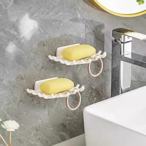 Wall-Mounted Soap Holder with Rattan Design 2 Pack No Drilling Needed