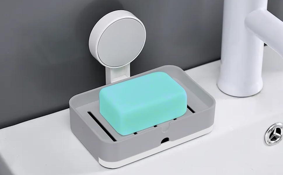 POTENTIA Instant Mount Soap Holder with Dual Drainage