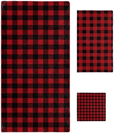 Black and Red Buffalo Check Towel Set 3pcs for Home Bathroom