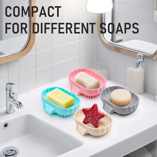 Mabnuby Silicone Sea Shell Soap Dish with Brush and 25 Slope