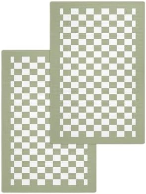 Falaniique Sage Green Plaid Waffle Towel Set of 2 1