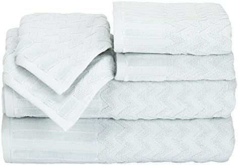 Lavish Home 6-Piece Cotton Bath Towel Set - Seafoam Chevron Pattern