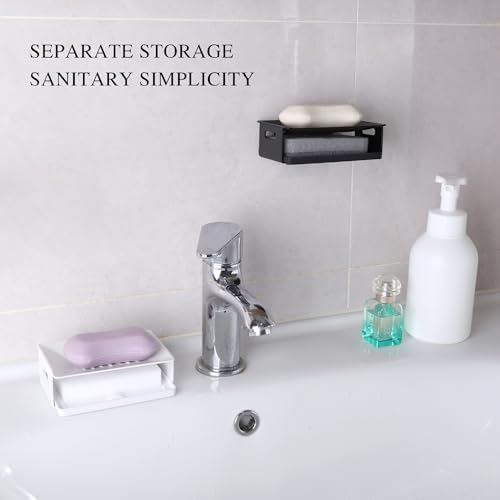 White Bathroom Soap Dish with Drain Spout and Sponge Holder