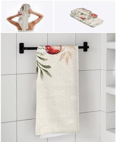 Christmas Bath Towels Set of 3 - Poinsettia Holly Eucalyptus Decor