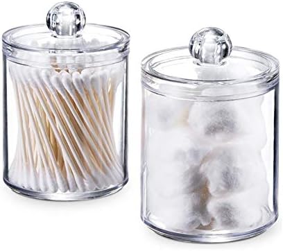 GSHLLO 2PCS Clear Plastic Canisters Organizer for Cotton Swabs and Q-tips
