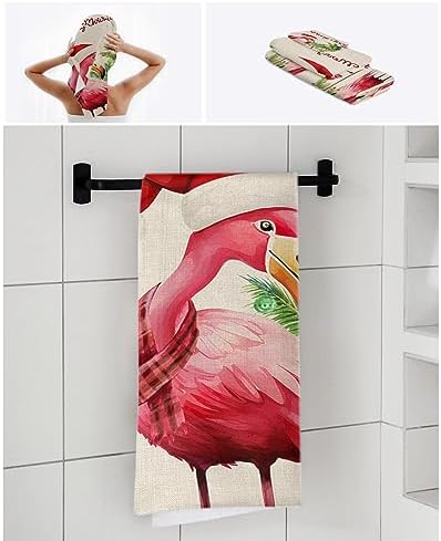 Christmas Bath Towel Set of 3 - Flamingo Coconut Tree Linen Texture
