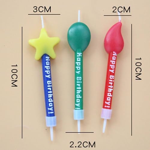 T-shin Birthday Cake Candles Set 3PCS Star Balloon Flame 1