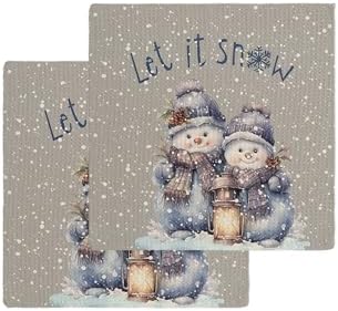 Falaniique Grey Snowman Waffle Dish Towels Set of 2