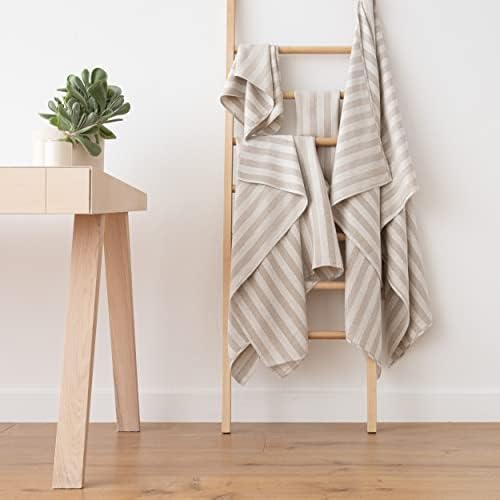 LinenMe Natural Striped Linen Towel Set Lucas 1