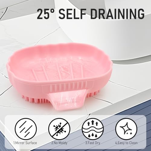 Mabnuby Silicone Sea Shell Soap Dish with Brush and 25 Slope