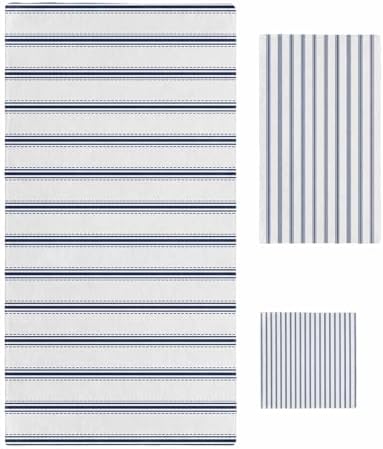 Edwiinsa Blue Stripes Bath Towel Set 3 Pack