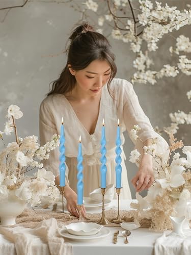 LPUSA Blue Taper Candle Sticks Spiral Tapered Candles - 10 Inch 4pcs