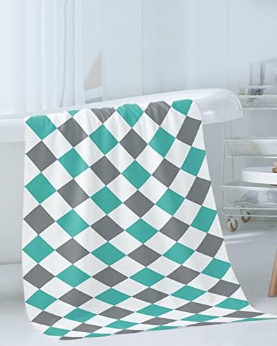 Summer Teal Green Grey Diamond Lattice Abstract Towel Set for Bathroom