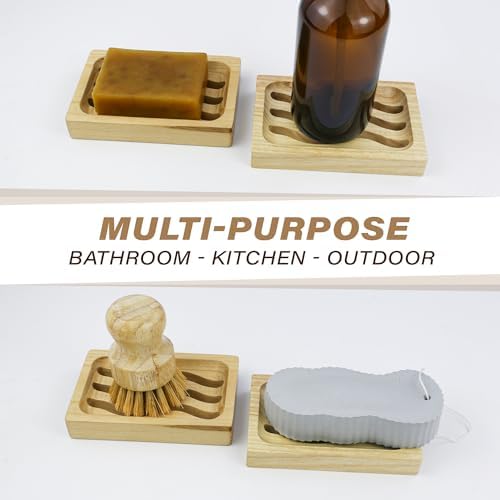 ENKEZI 2 Pack Wood Soap Dish - Waterproof Self Draining