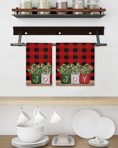 Falaniique Christmas Plaid Waffle Towel Set of 4