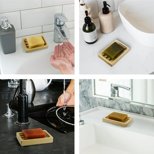 ENKEZI 2 Pack Wood Soap Dish - Waterproof Self Draining