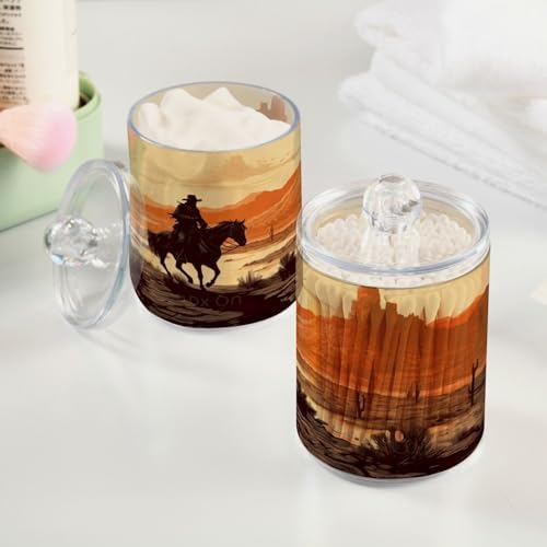YETTASBIN 2 Pack Clear Plastic Apothecary Jars for Cotton Swabs Cotton Balls