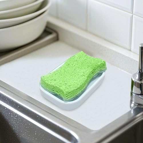 Double Layer Draining Soap Dish with Lid - Light Blue