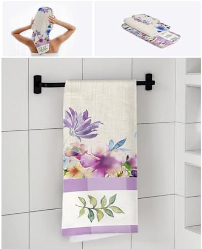 Smile Sunflower 3 Pcs Bath Towels Set Spring Purple Blue Flowers Linen