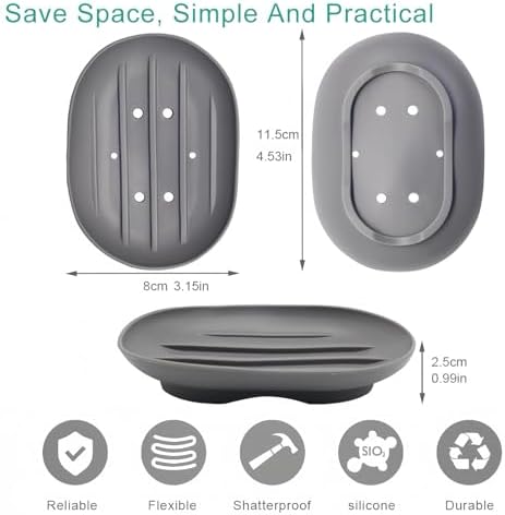 2pcs Silicone Soap Dish with Drain Spout