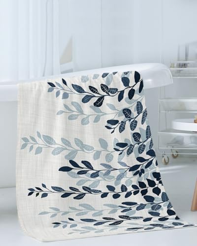 Smile Sunflower 3 Pcs Bath Towel Set - Blue Leaves Linen Texture