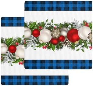 Falaniique Red Christmas Balls Waffle Towel Set of 2