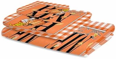 Double Love Orange Thanksgiving Towel Set - Plaid Design 3 Piece Microfiber Bath Towels