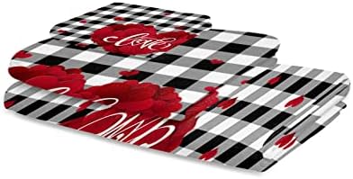 Shine-Home Valentine Towel Set - Red Black Plaid Microfiber Bath Towels and Washcloths