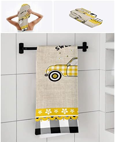 Chees D Zone Yellow Plaid Farm Truck Bath Towel Set