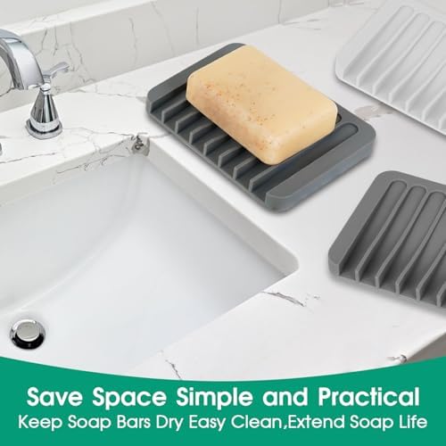 3PCS Self Draining Silicone Soap Holder for Bathtub Shower Kitchen