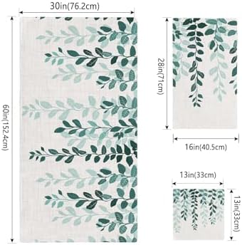 Smile Sunflower 3 Pc Bath Towel Set - Plant Leaves Green Gradient Linen Texture