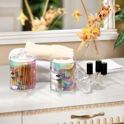 YETTASBIN Clear Storage Jars 2 Pack for Cotton Swabs Bathroom Organization
