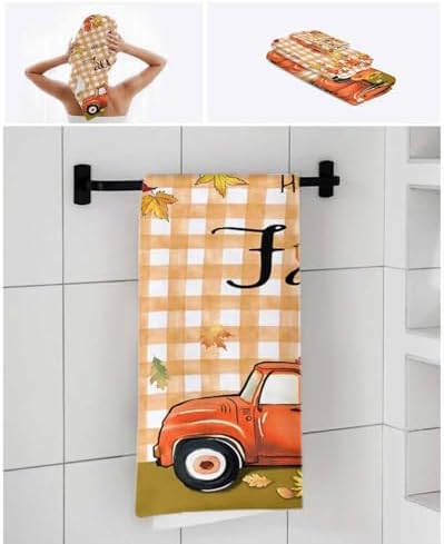 Double Love Thanksgiving Plaid Towel Set - Fall Orange Pattern
