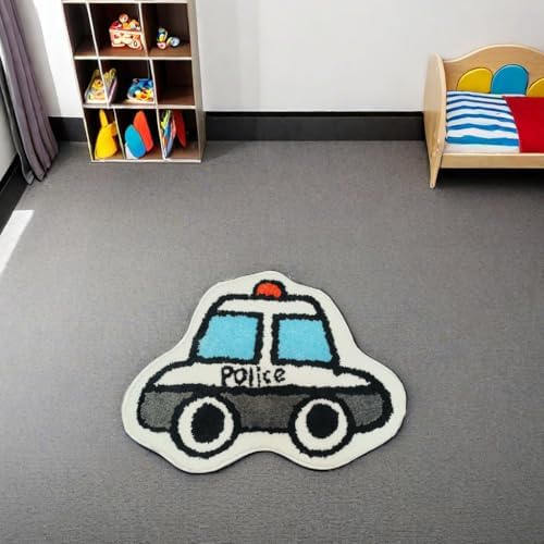 Kids Police Car Rug - 24x16 Inches Non Slip Microfiber