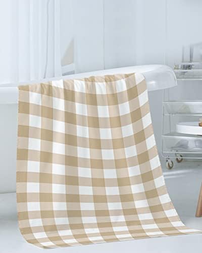 Shine-Home Beige Farmhouse Check Plaid Towel Set