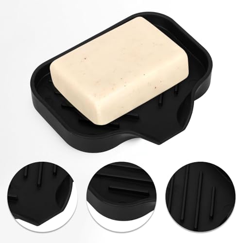 2 Pack Silicone Soap Dishes with Drain Spout Black 491x393