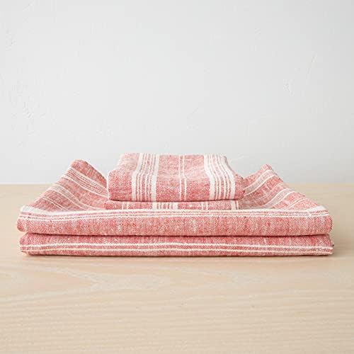 LinenMe Red Multistripe Bath Towel Set