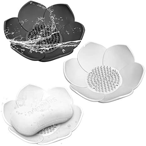 Hsmanchry 3 Pack Silicone Soap Dish Non-Slip Self-Draining Black White Gray