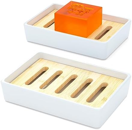 Leadiy Bamboo Soap Dish 2Pcs Set Eco-Friendly and Durable