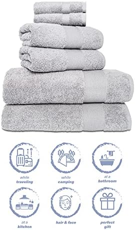 Hencely 6-Piece Bath Towel Set - Soft Turkish Cotton Silver