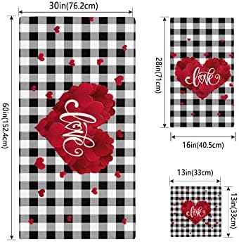 Shine-Home Valentine Towel Set - Red Black Plaid Microfiber Bath Towels and Washcloths