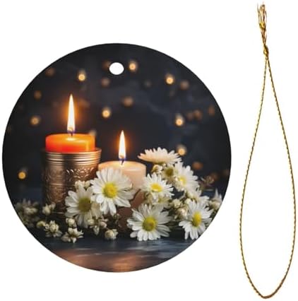 ProxXi Stones with Candles Daisy Print Round Christmas Tree Ceramic Hanging Accessories