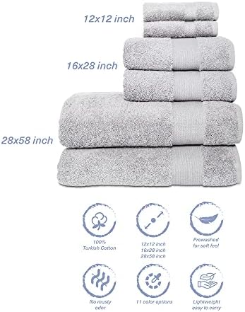 Hencely 6-Piece Bath Towel Set - Soft Turkish Cotton Silver
