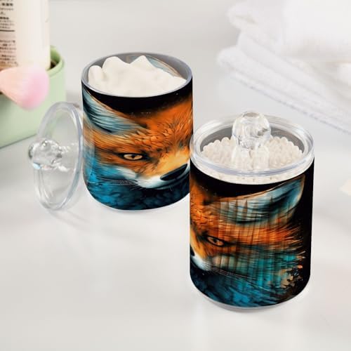 YETTASBIN Fox Clear Apothecary Jars 2 Pack 14 oz Cotton Swab Holder