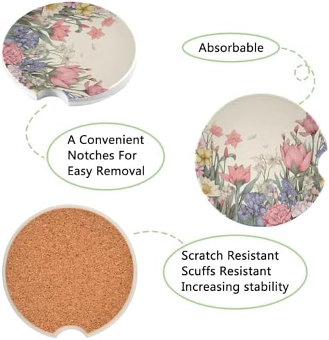 Retro Flowers Car Cup Holder Coasters 2 Pack