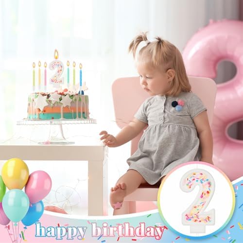 MTLEE Happy Birthday Candle with Sprinkles 3D Number Cake Topper