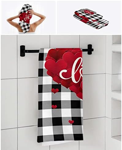 Shine-Home Valentine Towel Set - Red Black Plaid Microfiber Bath Towels and Washcloths