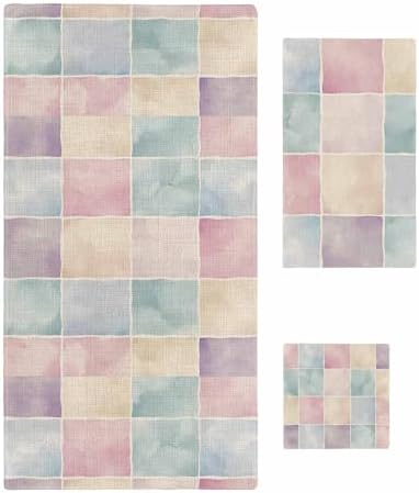 Shine-Home Pink Checkered Towel Set for Bathroom