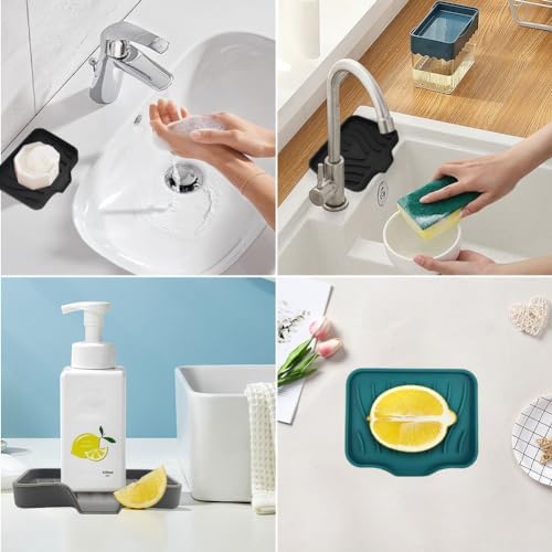 2 Pcs Black Silicone Soap Dish with Drain for Sink and Counter