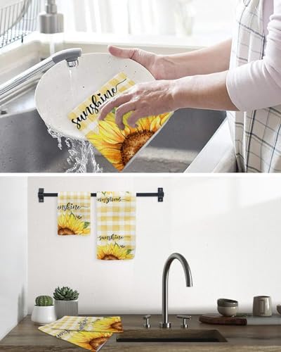 Falaniique Plaid Sunflower Waffle Dish Towel Set of 2